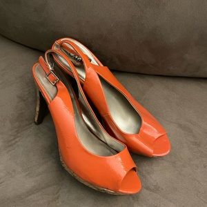 sling back peep toe heels